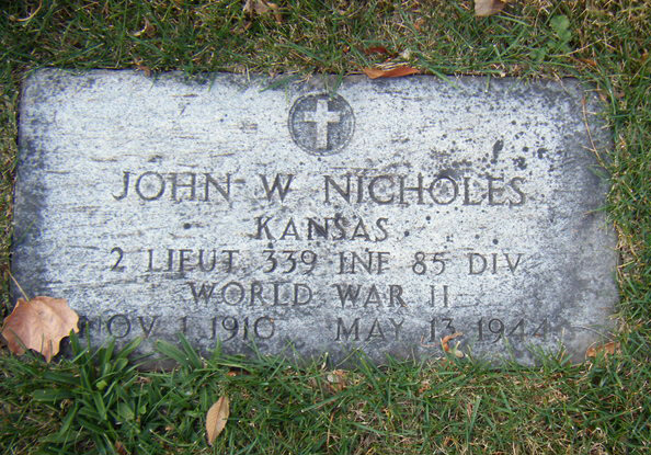 2nd Lt. John Nicholes headstone at the Masonic Cemetery, Des Moines, IA.